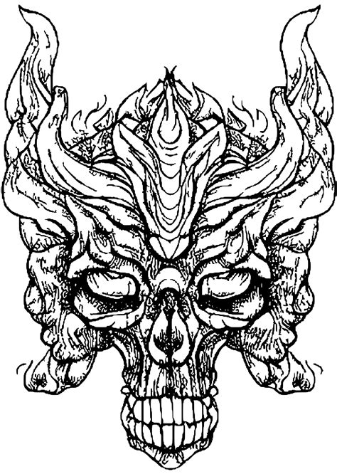 Demon Flames Skull Dragon Dark Coloring Page · Creative Fabrica
