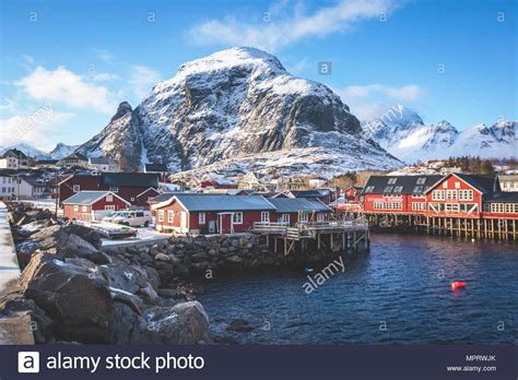 Beautiful Super Wide Angle Winter Snowy View Of Fishing Village A