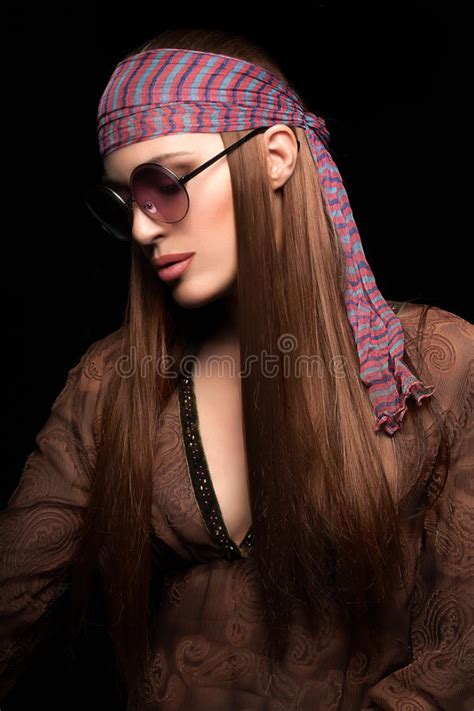 Hippie With Long Hair Making Peace Sign Stock Image