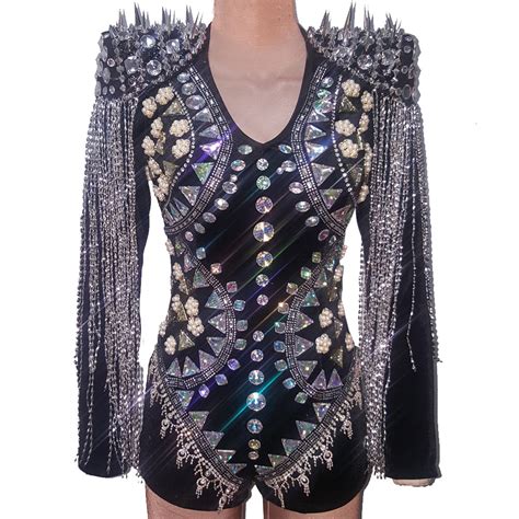 Us 29900 Festival Drag Queen Costumes Rhinestone Fringe Bodysuit