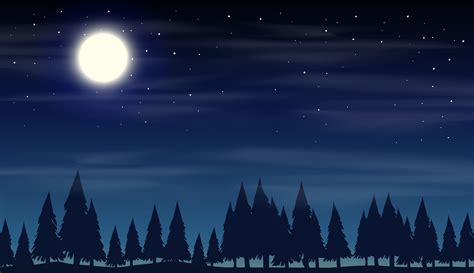 Night Scene With Silhouette Woods Download Free Vectors Clipart