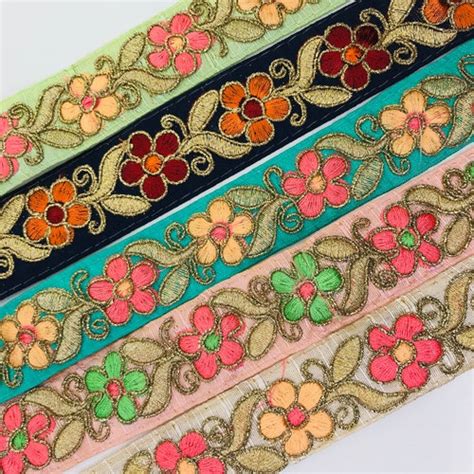Beautiful Floral Embroidered Velvet Fabric Border Ribbons Etsy