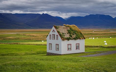 Houses Grasslands Iceland Grass Sod House Nature Wallpapers Hd