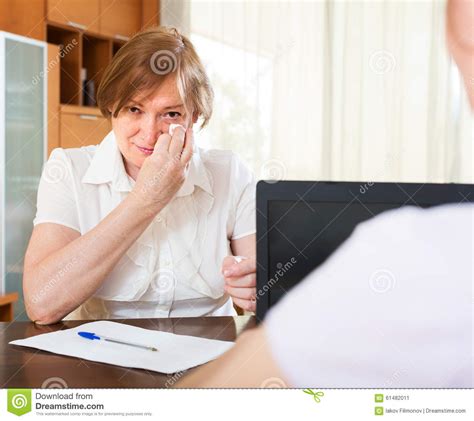 Mature Woman Answer Questions Of Worker Stock Image Image Of Bank