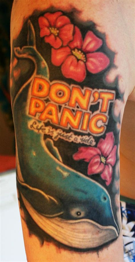It is the first line of the first book. Hitchhiher's guide to the galaxy & Bill Hicks tattoo - How awesome is that? | Galaxy tattoo ...