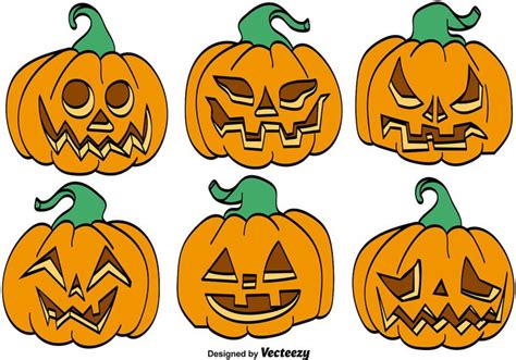 Vector Set Of Cartoon Pumpkins For Halloween Calabazas De Halloween