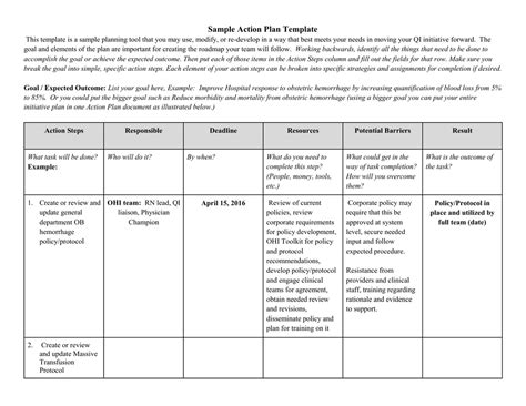 Sample Action Plan Template