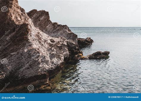 Wild Aegean Sea Beach With Rocks And Clear Water Stock Image Image Of