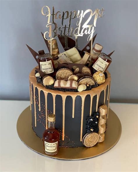 The most common 21st birthday cake material is paper. Celebrating a 21st birthday in style! With golden drips cascading over a charcoal black ...