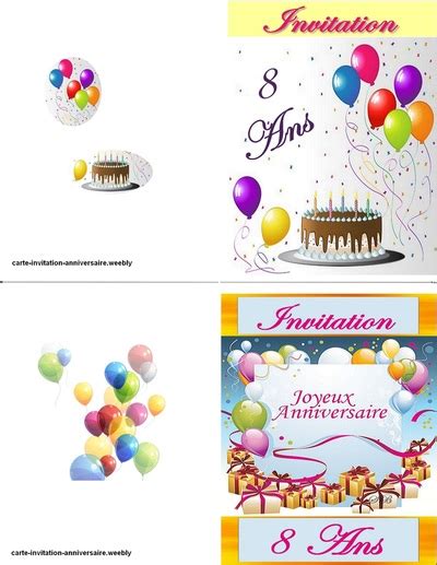 Carte invitation anniversaire 8 ans à Imprimer CARTES INVITATIONS