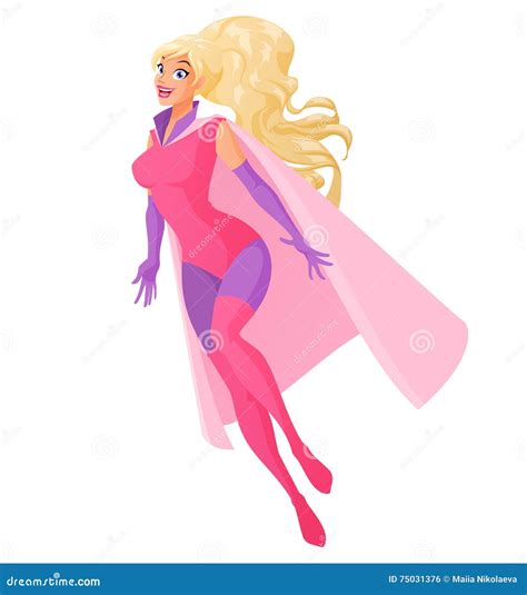 Flying Blond Girl Wearing Colorful Costumes Of Superheroe Isolated On