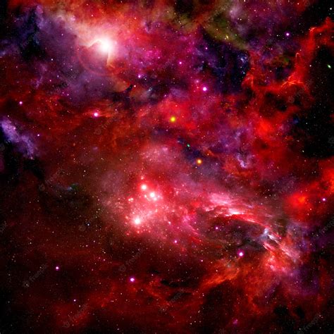 Premium Photo Bright Red Cosmic Background With A Nebula And Stardust