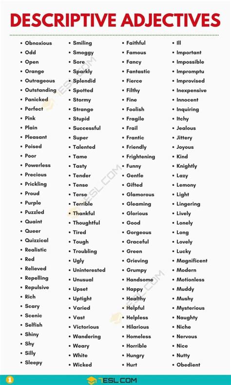 Descriptive Adjectives List Of Useful Descriptive Adjectives In