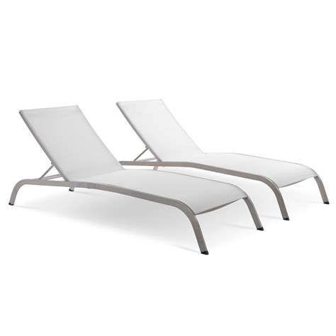 Savannah Outdoor Patio Mesh Chaise Lounge Set Of 2 White By Modway