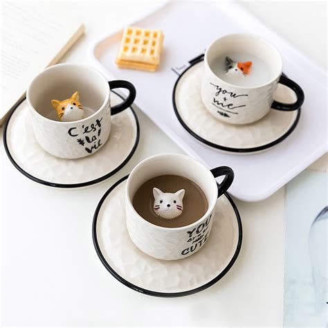 3d Coffee Mug Cute Animal Inside Cat Cup Cartoon Ceramics Etsy