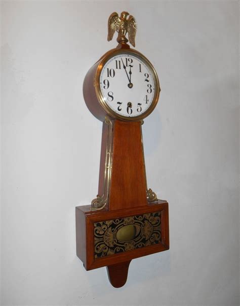 Antique 8 Day Sessions Banjo Clock Brass Eagle Refinished Mahogany Case