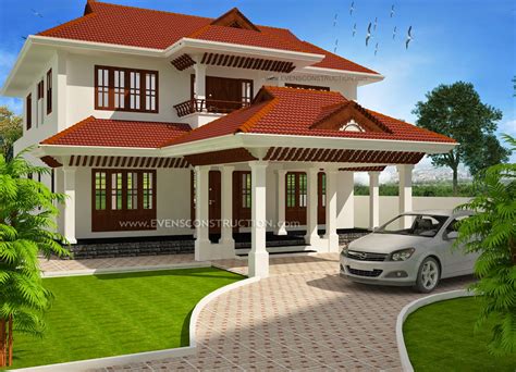 Evens Construction Pvt Ltd Sloped Roof Kerala Style House