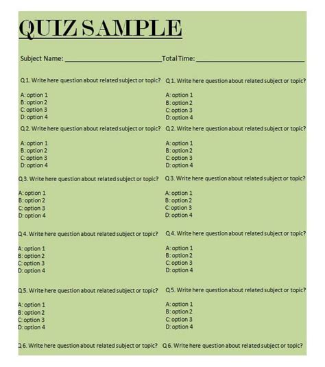 Free Quiz Template Word