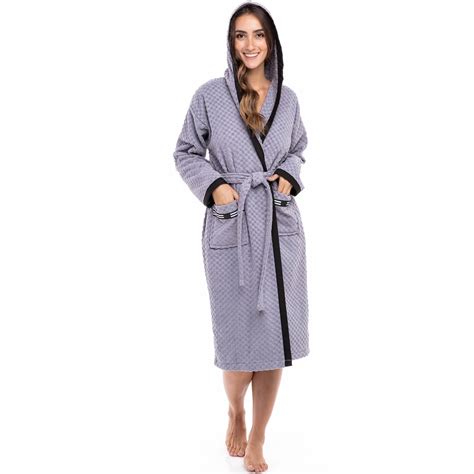 Womens Gray Luxury Robes 100 Terry Cotton Hooded Bathrobe Spa Robe