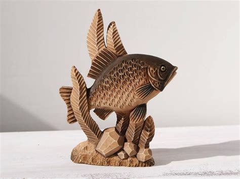Wooden Fish Figurine Wood Carving T To Fisherman Etsy Fish Wood