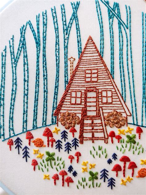 Cozy Cabin Embroidery Kit Cozyblue