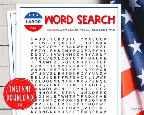 Labor Day Word Search Game Printable Labor Day Party Games Etsy