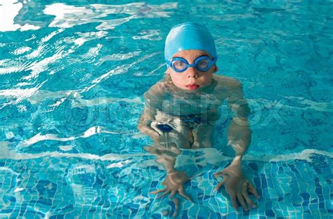 Little Boy In Swimming Pool Blue Stock Image Colourbox