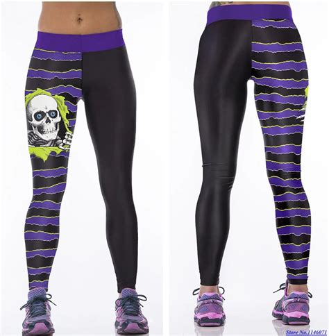Compression Women Yoga Pants Skull Skeletons 3d Print Purple Running