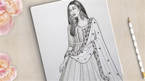 How To Draw A Girl With Beautiful Traditional Dress Dress Drawing