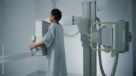 Hospital Radiology Room Beautiful Latin Woman Standing While Female