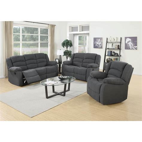 3 Piece Gray Leather Living Room Set Grey Top Grain Leather Reclining