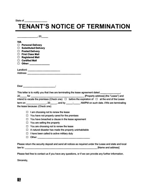 early lease termination letter template