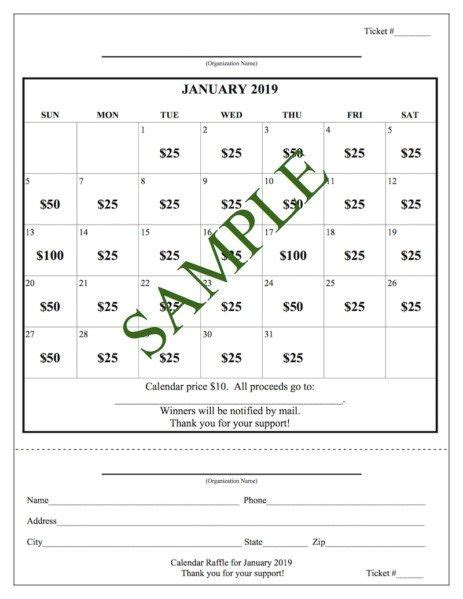 Monthly Lottery Calendar Fundraiser Castleconceptartdrawing