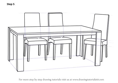 Learn How To Draw Dining Table With Chairs Furniture Step By Step