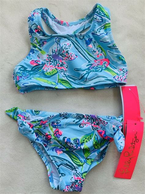 Lilly Pulitzer Girls Maisie Sway This Way Bikini Upf 50 Bali Blue Nwt