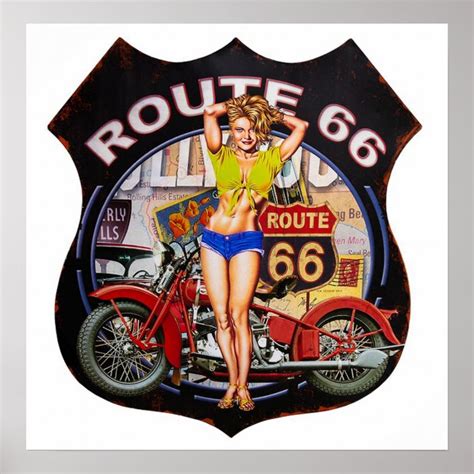 Route 66 Vintage Pin Up Girl Poster Zazzleca