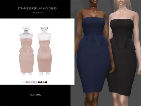 Strapless Peplum Midi Dress By Bill Sims At Tsr Sims 4 Updates