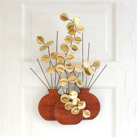 Sold Mid Century Modern Wood And Brass Plant Wall Hanging Vintage