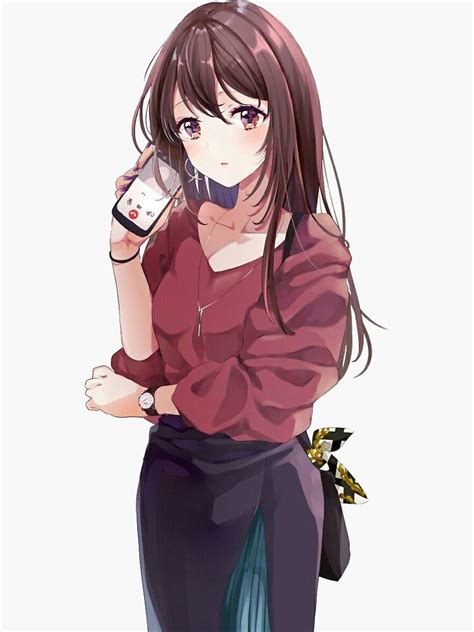 On The Phone Anime Girl Sticker By Sutekka Anime Redbubble