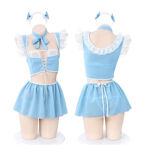 Chiffon Cosplay Uniform Sleepwear Maid Uniform Cosplay Blue Maid