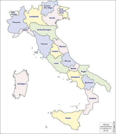 Printable Map Of Italy Regions
