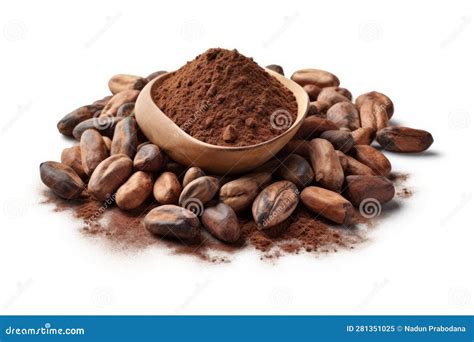 Rich Delights: Cocoa Beans And Cocoa Pod Isolated On White Background