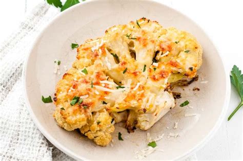 Roasted Cauliflower Steaks With Garlic Parmesan Tastes Of Lizzy T