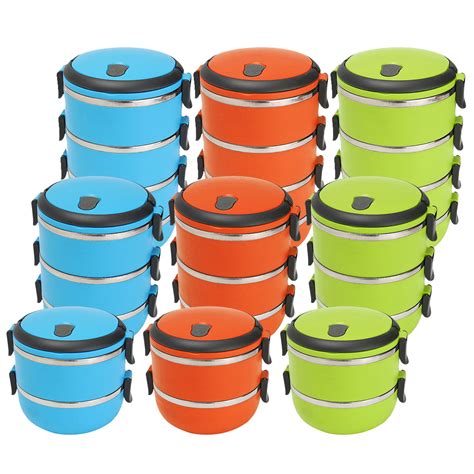 portable large insulated stainless steel microwavable 2 3 4 tier lunch box food meals and