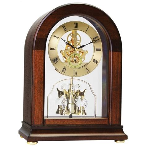Mahogany Finish Wooden Battery Skeleton Mantle Clock And Pendulum12030