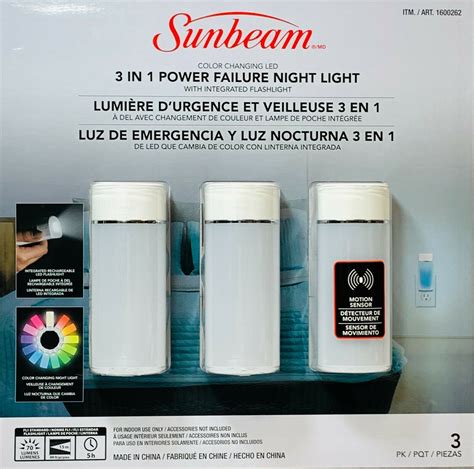 Sunbeam 3 In 1 Power Failure Night Light 3pk Color Changing Led Motion
