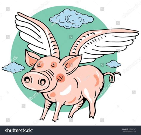 Happy Angel Pig Vector Illustration Stock Vector Royalty Free