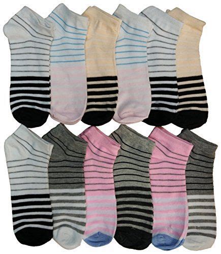 Womens Cotton No Show Ankle Socks Assorted Colorful Patterns 12 Pack At