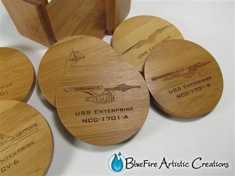 Star Trek Art Bamboo Coaster Set Uss Enterprise Ship Lineage Etsy