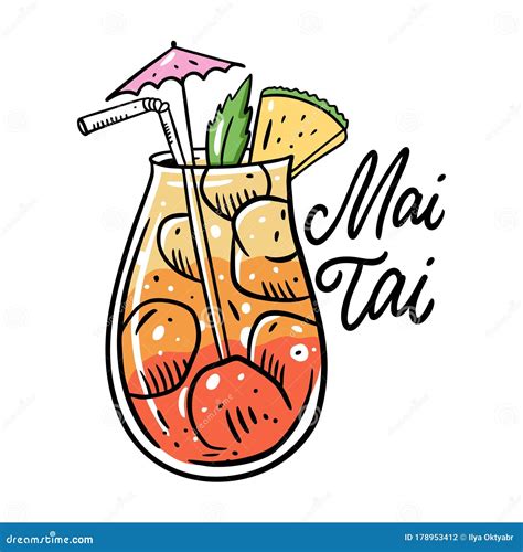 Mai Tai Summer Cocktail Flat Style Colorful Cartoon Vector Illustration Isolated On White